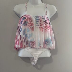 Original Guess Y2K Sheer Pastel Animal Print Halter Bodysuit XS